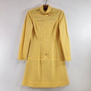 Vintage Handmade Mustard Yellow Long Sleeve Dress with Button Detail Mod 70s